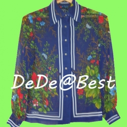 ขายแล้วค่ะ T48:Vintage top เสื้อวินเทจผ้าซีฟองสีน้ำเงินลายดอกไม้❤