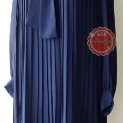 ขายแล้วค่ะ D55:Vintage dress เดรสวินเทจผ้าซีฟองสีน้ำเงิน อัดพรีทรอบชุด บ่าติดลูกไม้สวย ผูกโบว์ที่คอเสื้อ❤