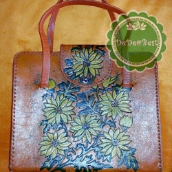ขายแล้วค่ะ B28:Vintage leather bag กระเป๋าถือ หนังแท้สีส้ม ตอกลายดอกไม้❤