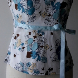 T103:2nd hand top เสื้อเกาะอก ลายดอกไม้สีฟ้า ผูกโบว์ใต้อก สวยหวานน่ารัก