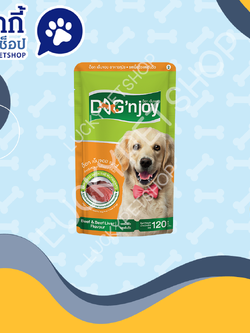 DOG n joy Pouch ด็อก เอ็นจอย อาหารเปียก สุนัขโต รสเนื้อวัวและตับ 120g.