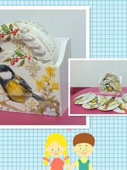 ชุดจานรองเเก้ว เดคูพาจ ลายนกน่ารัก