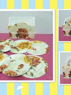 ชุดจานรองเเก้ว เดคูพาจ ลายดอกไม้วินเทจ