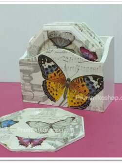 ชุดจานรองเเก้ว เดคูพาจ ลายผีเสื้อ