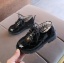 รองเท้าคัทชูเด็กผูกเชือกหนังแก้วสีขาวดำล้วน สไตล์อังกฤษ Size 27-37